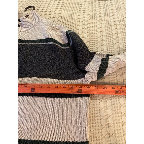Chaps Men’s Sweater Size Large 100% Cotton Striped Heavy Knit EUC Tan & Gray - Picture 9 of 10
